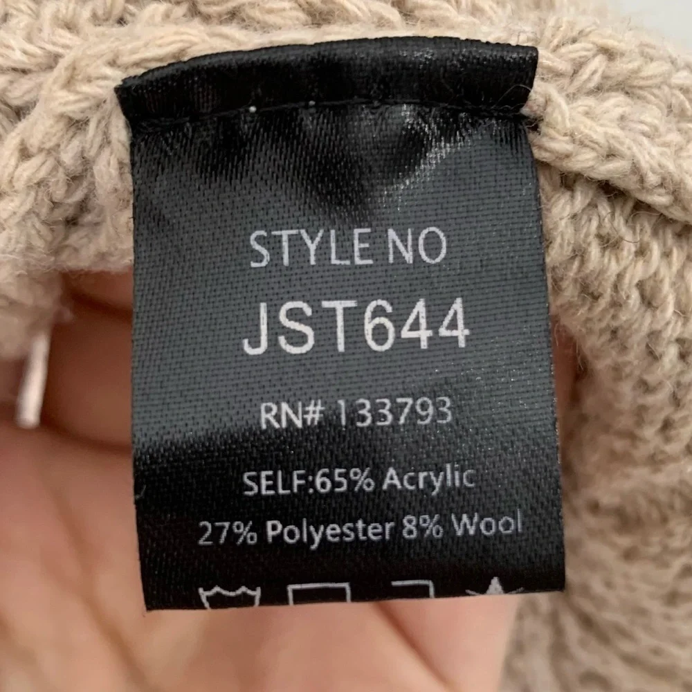 POL Crochet Knit Hooded Open Front Long Cardigan Tan Size M
